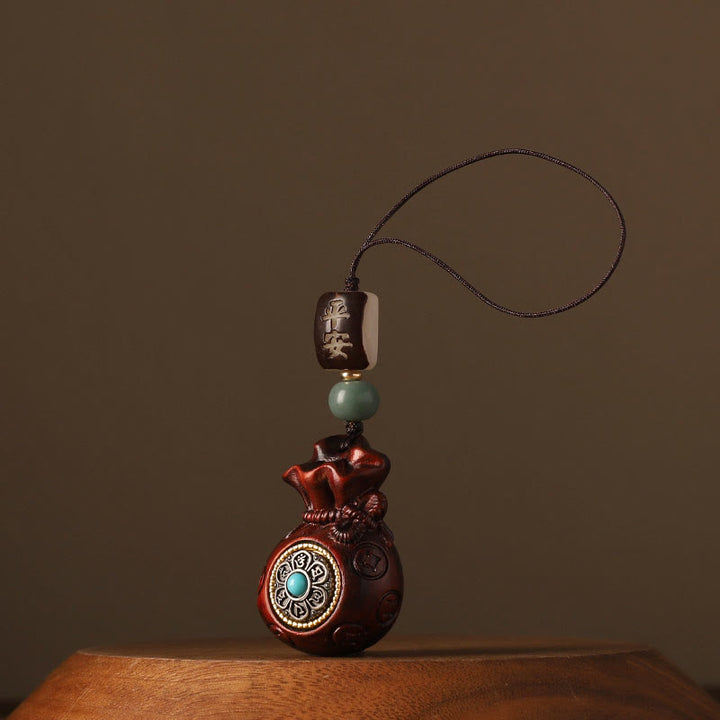 Buddha Stones Mały liść Czerwony sandałowiec Zielony sandałowiec Worek pieniędzy Om Mani Padme Hum Obrotowa ochrona wisząca dekoracja - Drobnolistny czerwony sandałowiec (odstrasza złe duchy ♥ochrona) - Dekoracja do zawieszenia telefonu - image 5