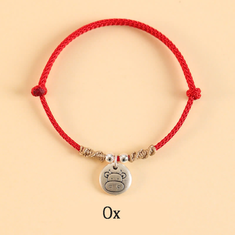 Buddha Stones Ręcznie robione 999 Srebro Sterling Rok Smoka Uroczy Chiński Zodiak Szczęście Pleciona Bransoletka