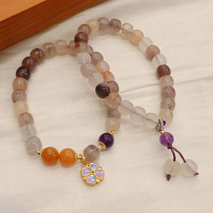 Buddha Stones Naturalne Fioletowe Złote Jedwabne Jade Fioletowe Kwiaty Koraliki Charm Bransoletka Bogactwo