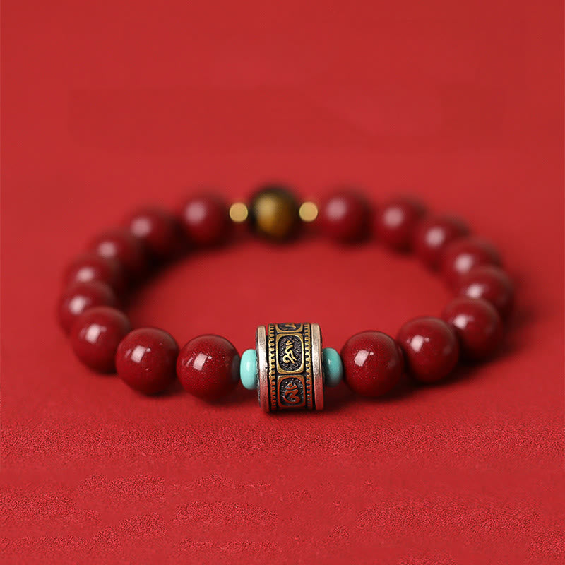 Buddha Stones 925 Srebro Sterlingowe Chiński Zodiak Natal Budda Cynober Om Mani Padme Hum Spokojna Bransoletka