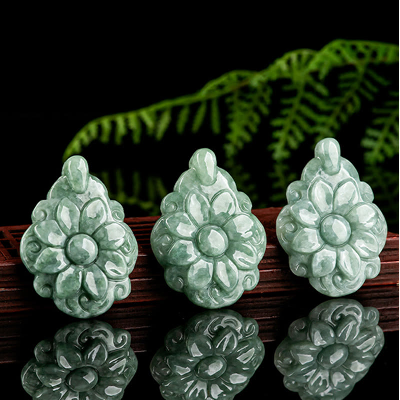 Buddha Stones Naturalny Jade Kalanchoe blossfeldiana Kwiat Wzór Naszyjnik Szczęścia Wisiorek