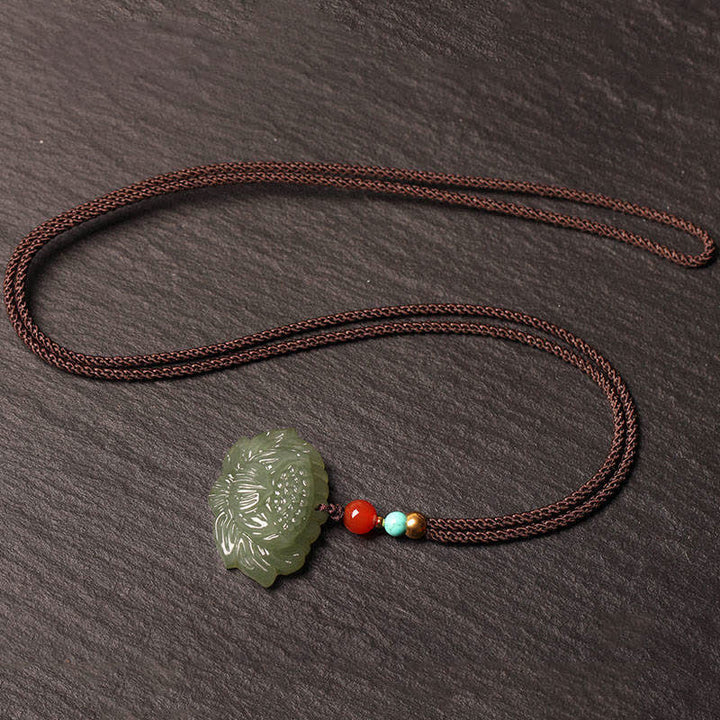 Buddha Stones Naszyjnik Hetian Cyan Jade Kwiat Lotosu Naszyjnik Sukcesu - image 4