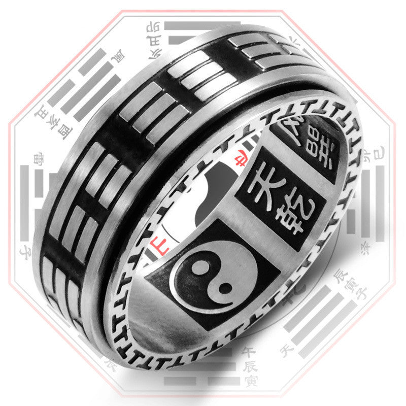 Buddha Stones Bagua Yin Yang Tytanowa Stalowa Równowaga Obrotowy Pierścień