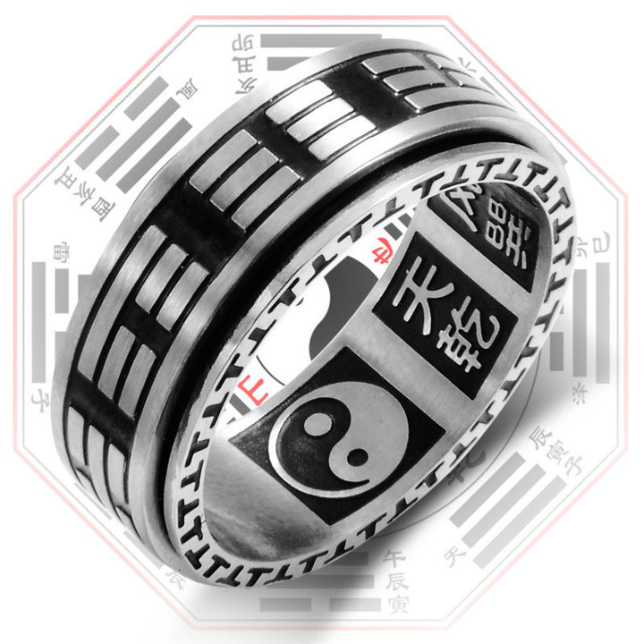 Buddha Stones Bagua Yin Yang Tytanowa Stalowa Równowaga Obrotowy Pierścień