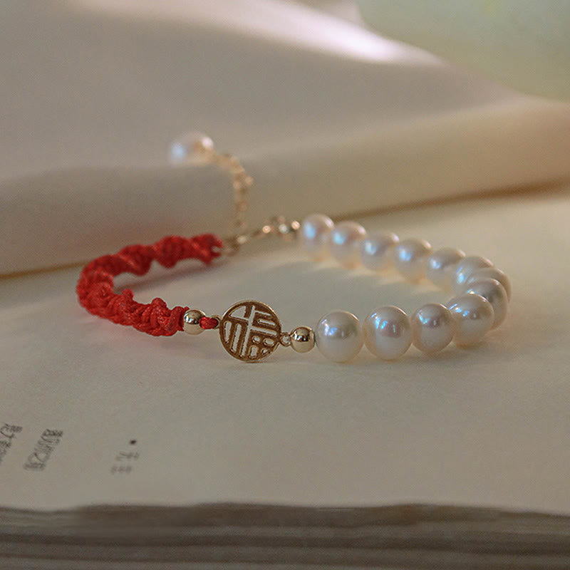 Bransoletka z czerwonego sznurka z perłowymi koralikami i powłoką ochronną 14K Gold
