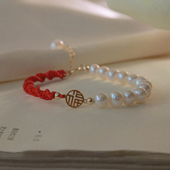 Bransoletka z czerwonego sznurka z perłowymi koralikami i powłoką ochronną 14K Gold