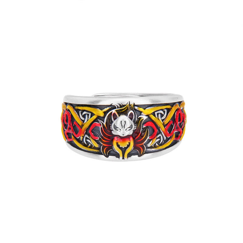 Pierścionek ochronny Buddha Stones 999 Sterling Silver Nine Tailed Fox Success