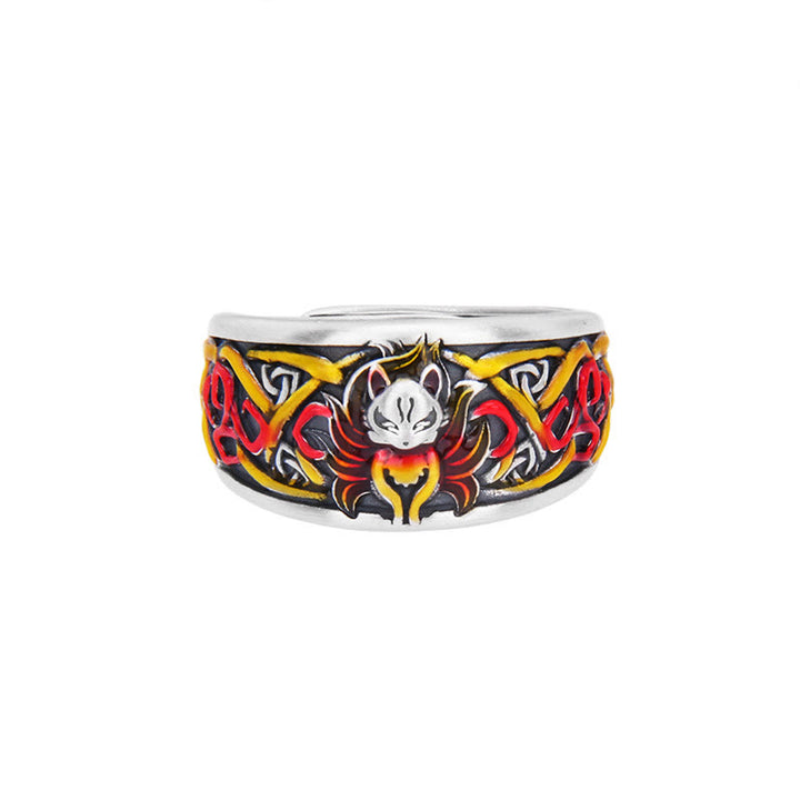 Pierścionek ochronny Buddha Stones 999 Sterling Silver Nine Tailed Fox Success