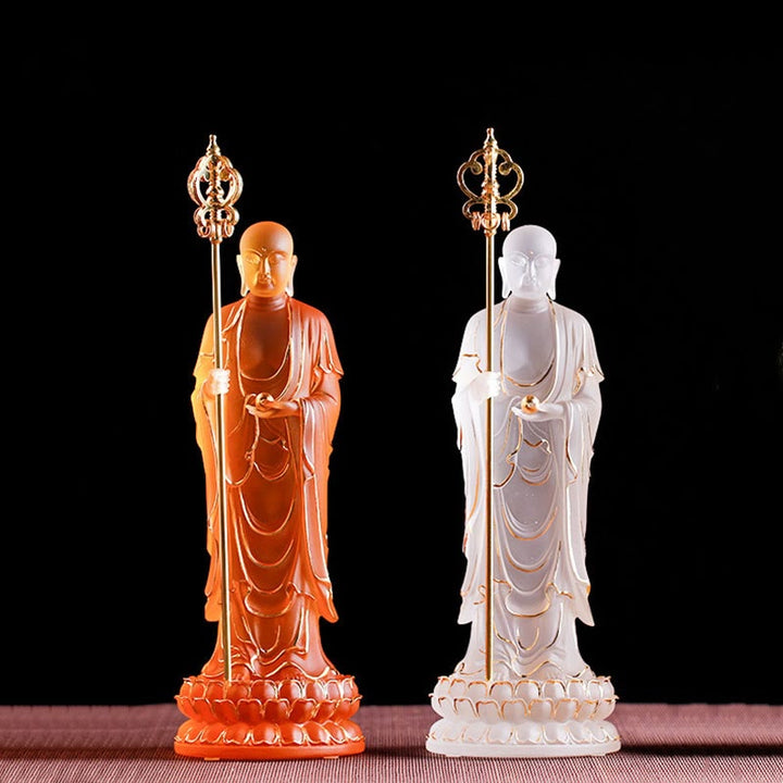Buddha Stones ręcznie robione Ksitigarbha Bodhisattwa figurka Liuli kryształowe dzieło sztuki posąg spokoju dekoracja domu
