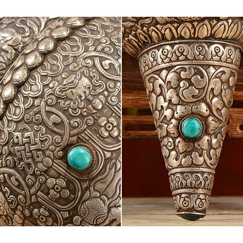 Tybetańska ręcznie robiona naturalna Shankha z ośmioma pomyślnymi symbolami, muszla Conch, szczęśliwa dekoracja domu
