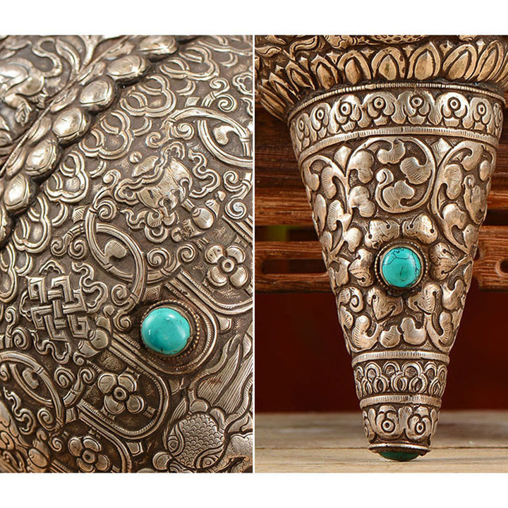 Tybetańska ręcznie robiona naturalna Shankha z ośmioma pomyślnymi symbolami, muszla Conch, szczęśliwa dekoracja domu
