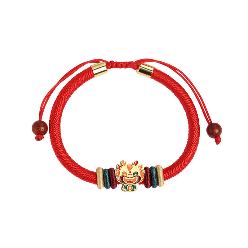 Buddha Stones Ręcznie robione 925 Srebro Sterling Rok Smoka Uroczy Chiński Zodiak Szczęście Pleciona Czerwona Bransoletka