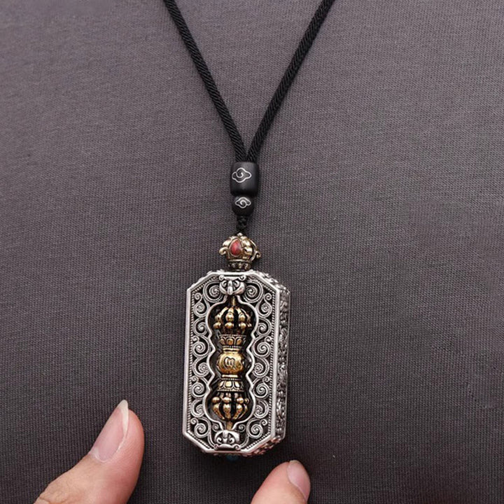Buddha Stones Tybetańskie Om Mani Padme Hum Rzeźbione Dorje Vajra Obrotowy Wzór Lotosu Naszyjnik z Liną Czystości Wisiorek
