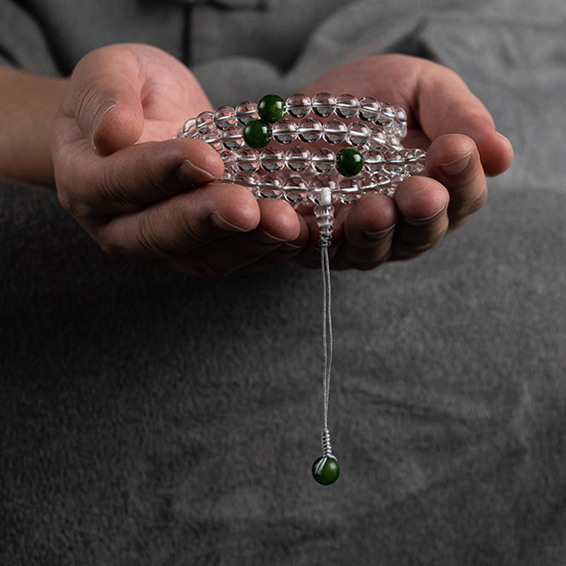 Buddha Stones 108 Koraliki Biały Kryształ Jade Medytacyjna Bransoletka Mala