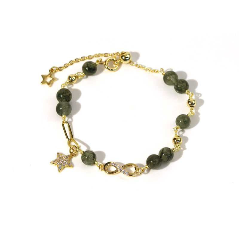 Buddha Stones 14K Złoto Zielony Rutilated Quartz Möbius Loop Bransoletka Ochronna Wiecznej Miłości Gwiazdy