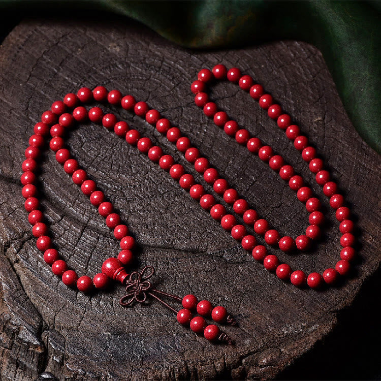 Buddha Stones 108 Mala Koraliki Cynober Om Mani Padme Hum Wzór Grawerowana Bransoletka Błogosławieństwa