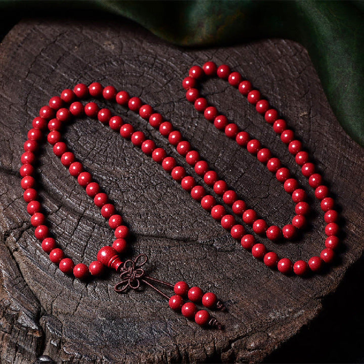 Buddha Stones 108 Mala Koraliki Cynober Om Mani Padme Hum Wzór Grawerowana Bransoletka Błogosławieństwa