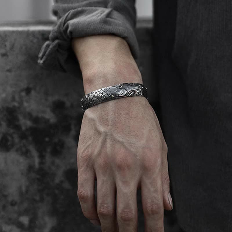 Buddha Stones 999 Srebro Sterling 990 Złoto Ryba Koi Szczęście Bogactwo Sukces Bransoletka Bangle