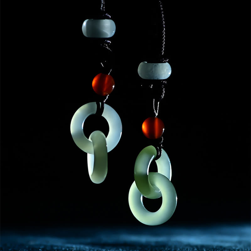 Buddha Stones Naturalny Hetian Cyan Jade Biały Jade Podwójna Klamra Pokoju Naszyjnik Sukces Wisiorek