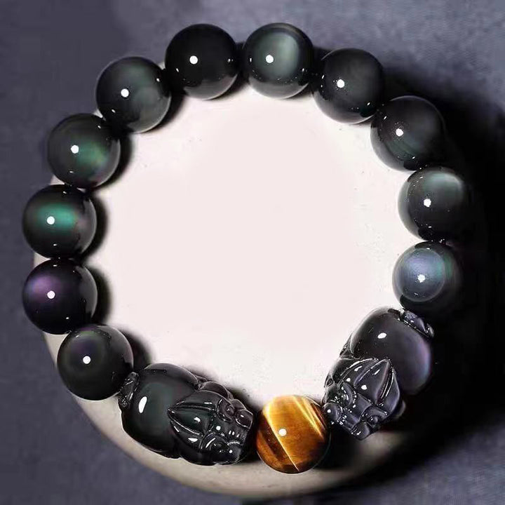Buddha Stones FengShui PiXiu Tęczowa Obsydianowa Bransoletka Lecznicza