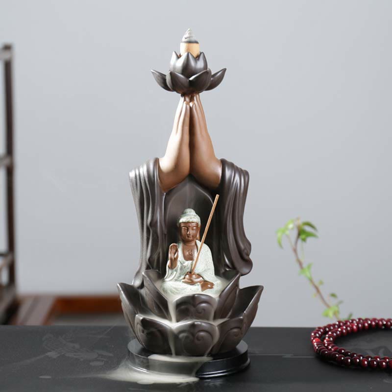 Budda Awalokiteśwara Czenrezig Ksitigarbha Ceramiczny palnik kadzielniczy z błogosławieństwem lotusu