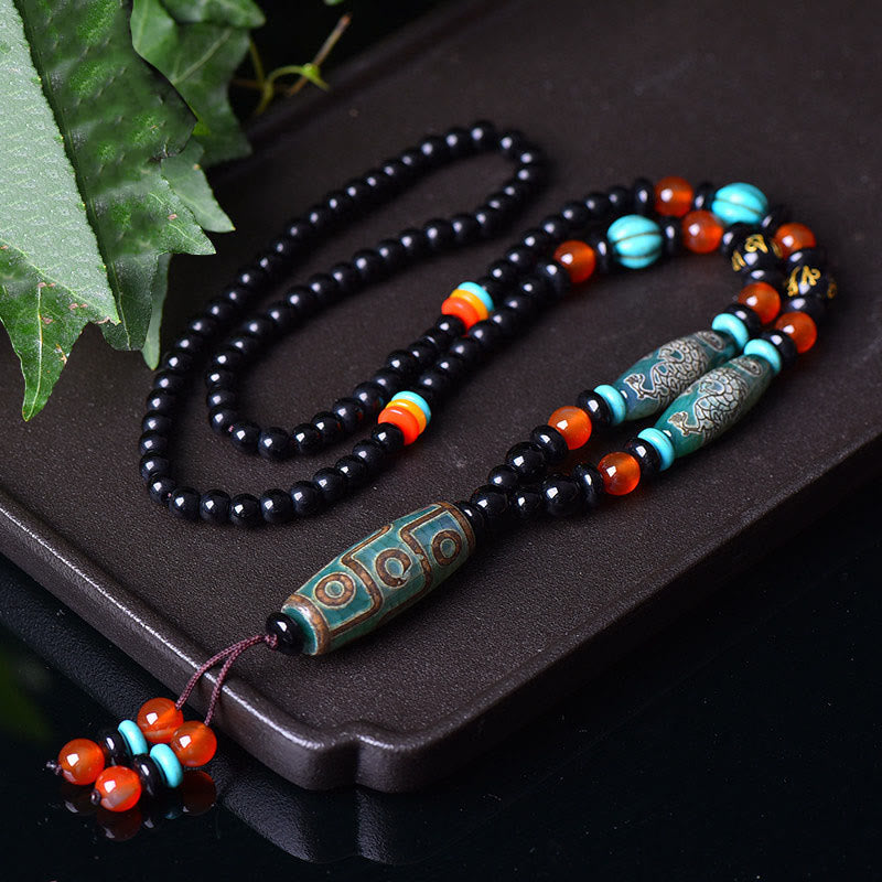 Buddha Stones Tybetańskie Dziewięciooczne Koraliki Dzi Wzór Smoka Om Mani Padme Hum Naszyjnik Ochronny Wisiorek - Dziewięciooki koralik Dzi (ochrona bogactwa) - image 1