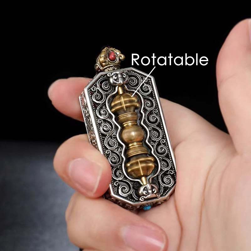 Buddha Stones Tybetańskie Om Mani Padme Hum Rzeźbione Dorje Vajra Obrotowy Wzór Lotosu Naszyjnik z Liną Czystości Wisiorek
