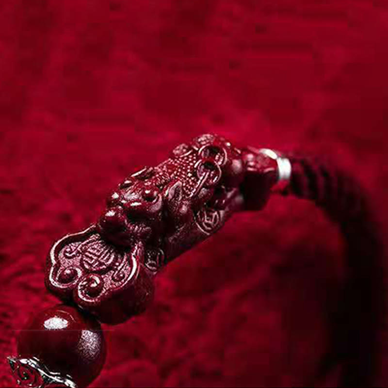Buddha Stones Ręcznie robione PiXiu Cinnabar Wealth Luck Bransoletka pleciona
