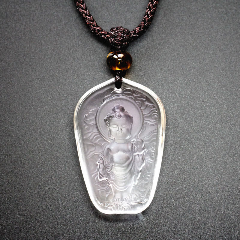 Buddha Stones Tybetański Budda Liuli Kryształowy Naszyjnik Spokoju Wisiorek - Biały Budda - image 3