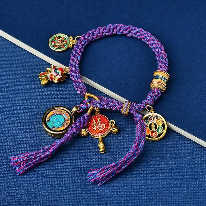 Tybetańska Zielona Tara Zakiram Bogini Bogactwa Thangka Szczęścia Bransoletka ze Sznurka Warkoczowego