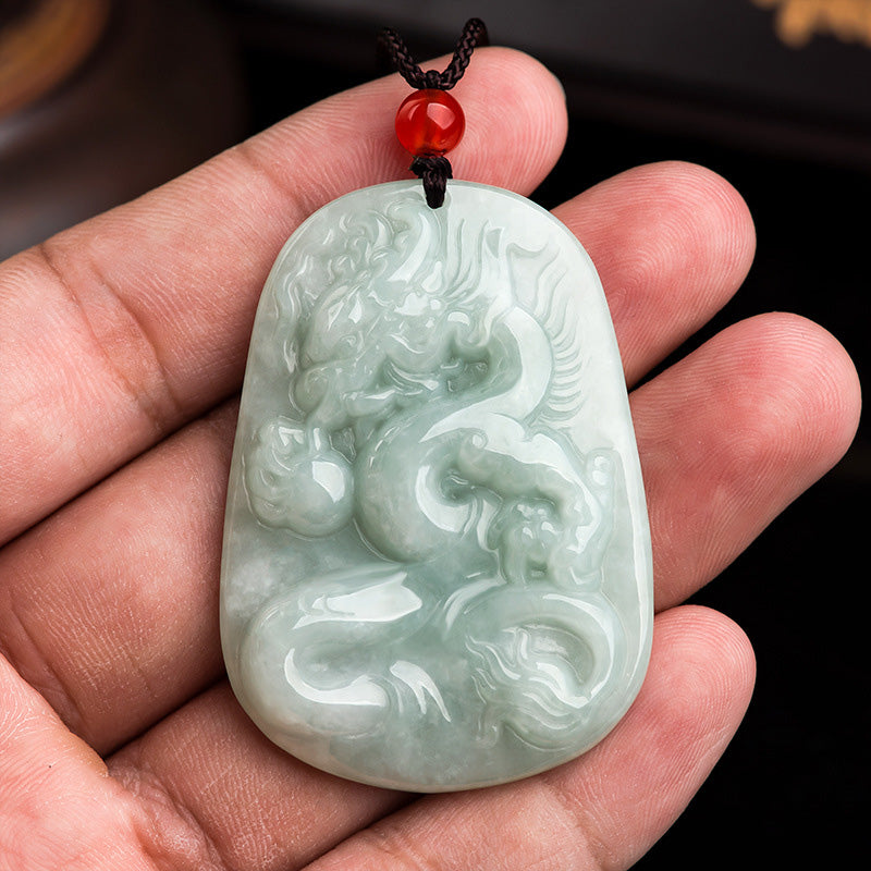 Buddha Stones Chiński Zodiak Latający Smok Jade Ochrona Naszyjnik Wisiorek Sznurek