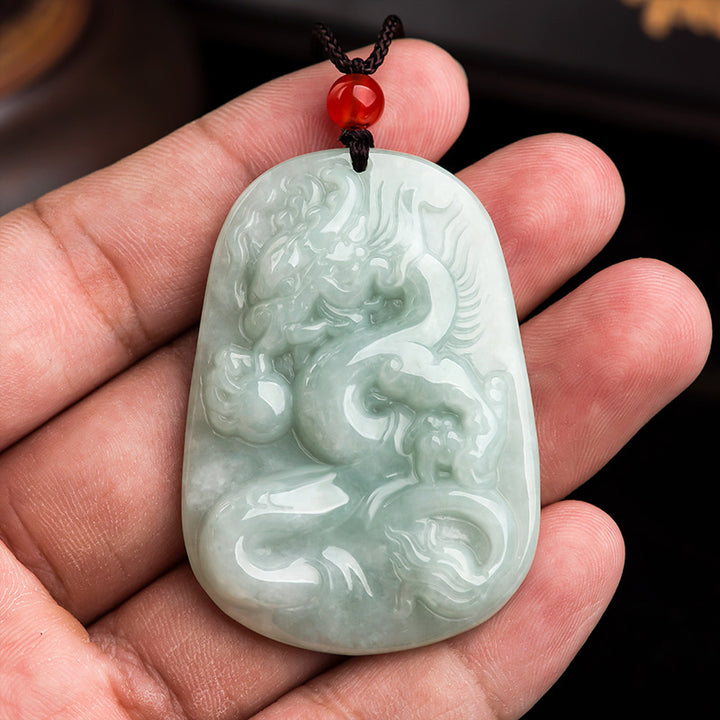 Buddha Stones Chiński Zodiak Latający Smok Jade Ochrona Naszyjnik Wisiorek Sznurek