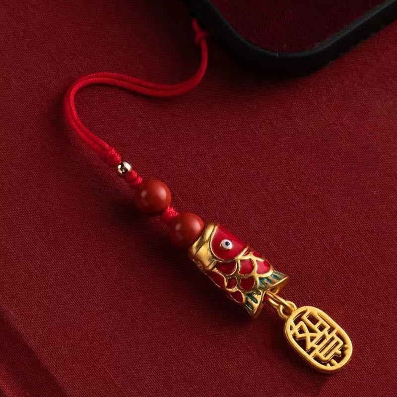 Buddha Stones Koi Ryba Cynober Przyciągający Bogactwo Życzenie Ruyi Urok Szczęścia Telefon Wiszący Dekoracja