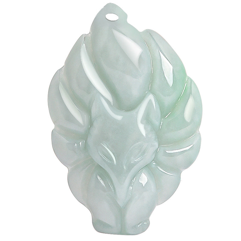 Buddha Stones Naturalny Jade Dziewięcioogonowy Lis Szczęście Dobrobyt Naszyjnik Wisiorek