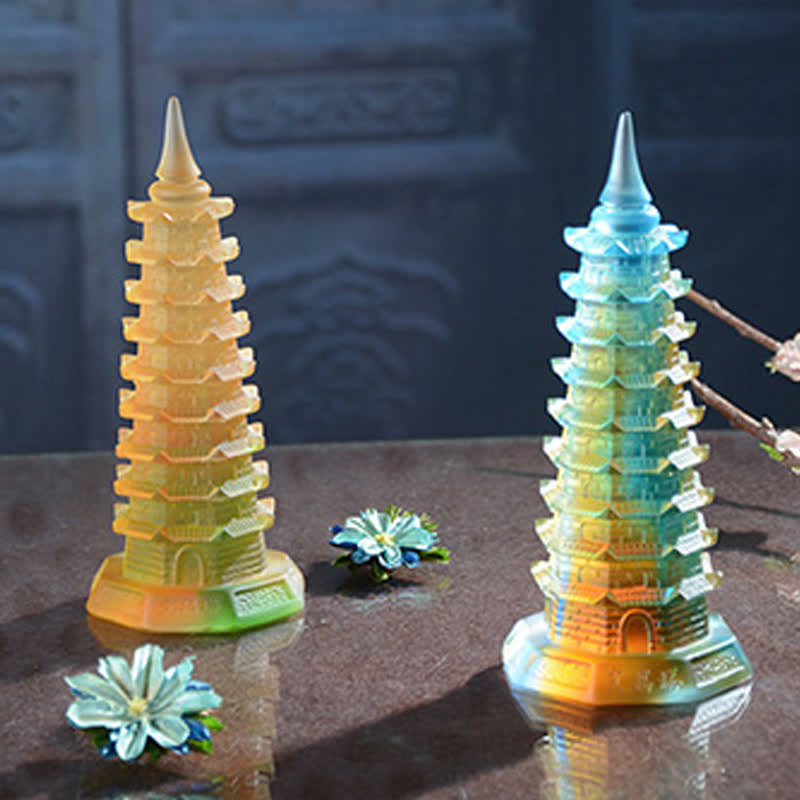Buddha Stones Wieża Feng Shui Wenchang Ręcznie robiona kryształowa pagoda Liuli Art Piece Luck Dekoracja biura domowego - image 3