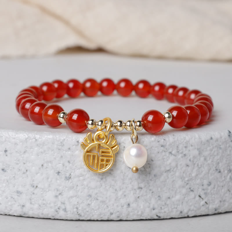 Buddha Stones Rok Smoka Czerwony Agat Jadeit Klamra Pokoju Fu Charakter Bransoletka Sukcesu