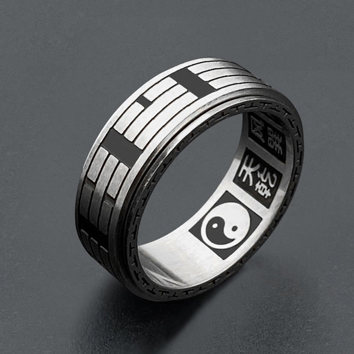 Buddha Stones Bagua Yin Yang Tytanowa Stalowa Równowaga Obrotowy Pierścień