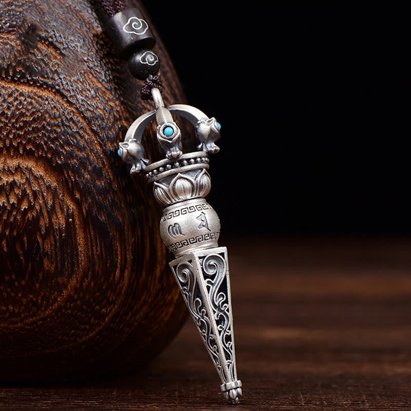 Buddha Stones tybetański Om Mani Padme Hum Dorje Vajra Design mądrość obrotowy naszyjnik wisiorek - Projekt Dorje Vajra - image 1