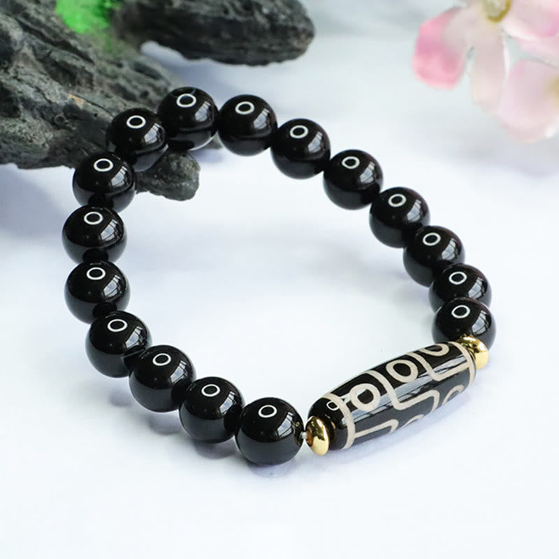Bransoletka z Buddha Stones Tybetańskie Dziewięciooczne Koraliki Dzi Czarny Onyks Mocy