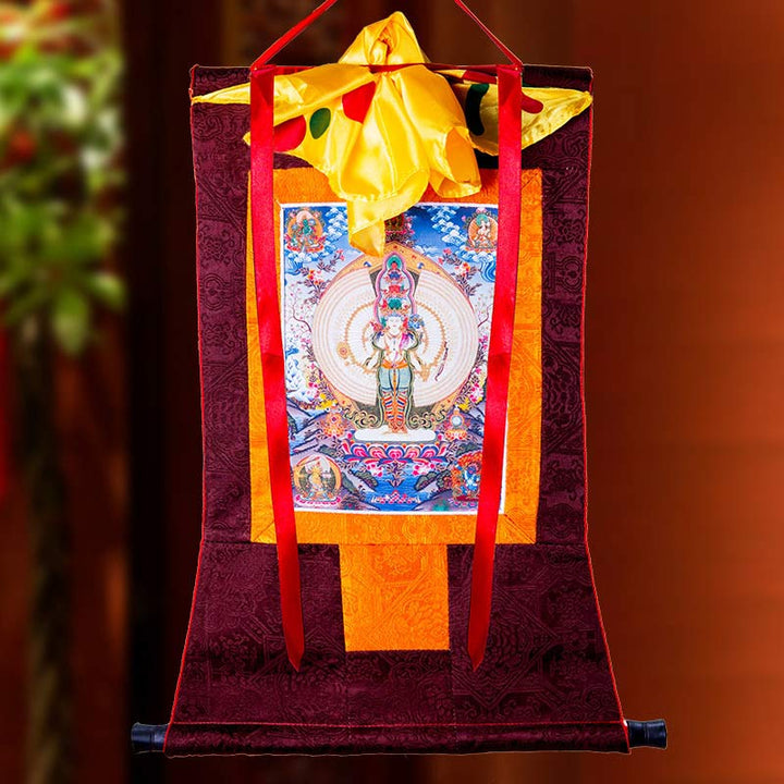Buddha Stones Tybetańskie Tysiącręki Awalokiteśwara Oprawione Thangka Błogosławieństwo Dekoracja - image 2