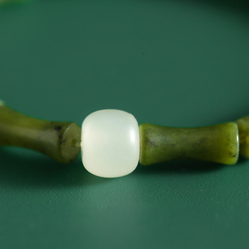 Bransoletka Buddha Stones Green Bamboo Jade Pattern Luck Abundance
