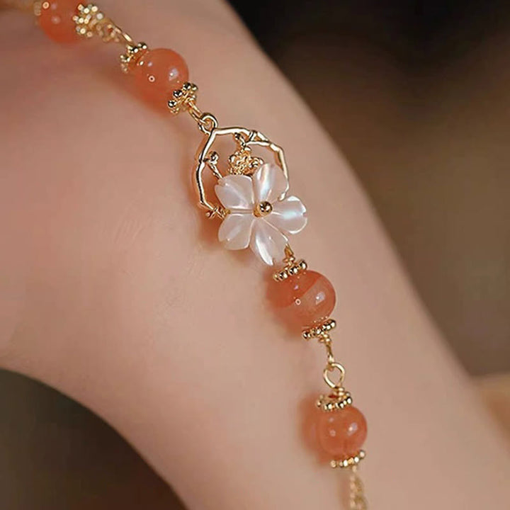 Buddha Stones Red Agat Tridacna Stone Flower Confidence