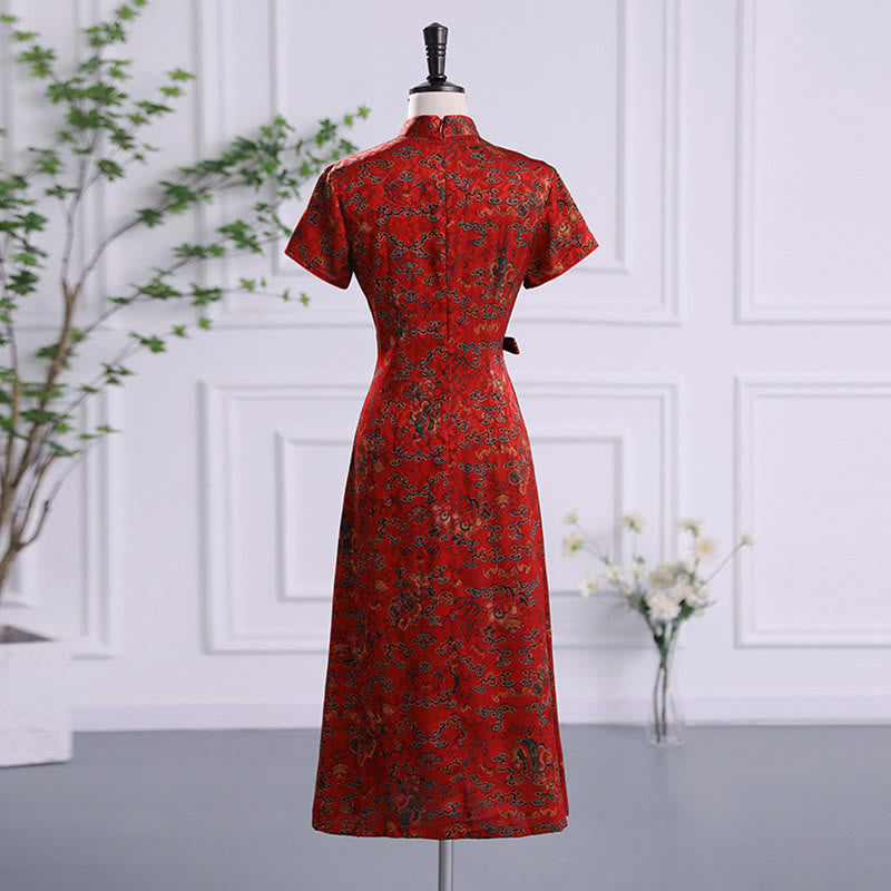 Buddha Stones Vintage Pomyślne Chmury Liście Drukuj Cheongsam Sukienka Damska Qipao - image 2