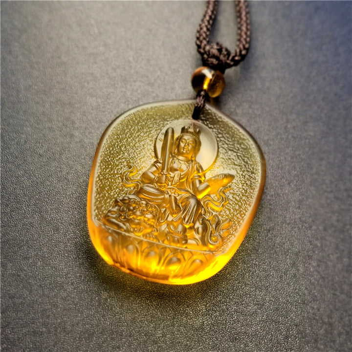 Buddha Stones Chiński Zodiak Natal Budda Błogosławieństwo Liuli Kryształ Współczucia Naszyjnik Wisiorek - Królik-Mandziuśri Bodhisattwa (Rozmiar wisiorka: ok. 4,5*3,8*1 cm) - image 4