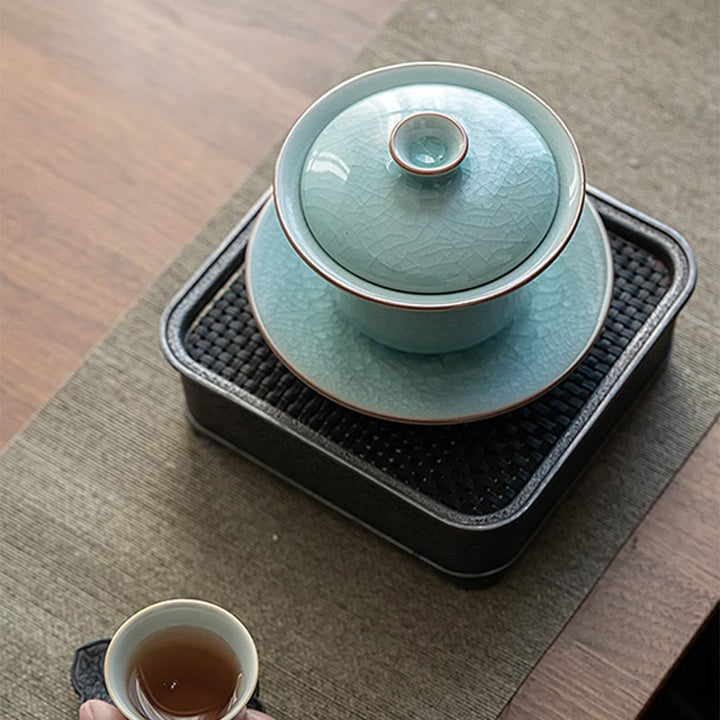 Buddha Stones Retro Zielony Lodowy Glazura Ceramiczny Gaiwan Sancai Filiżanka Kung Fu Filiżanka I Spodek Z Pokrywką