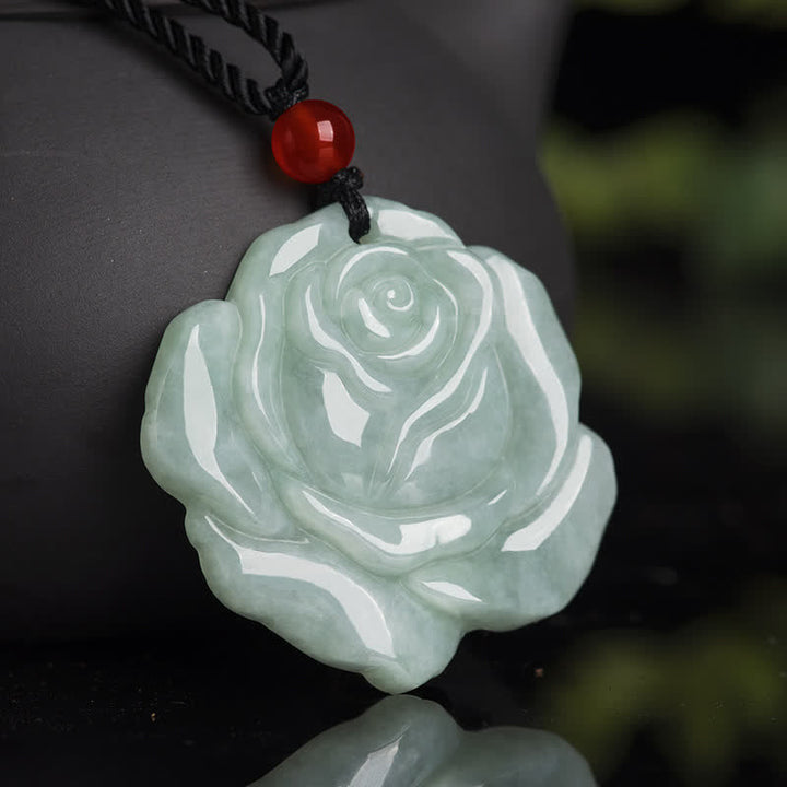 Buddha Stones Wzór Lotosu Jadeit Obfitość Dobrobyt Naszyjnik Wisiorek Sznurkowy