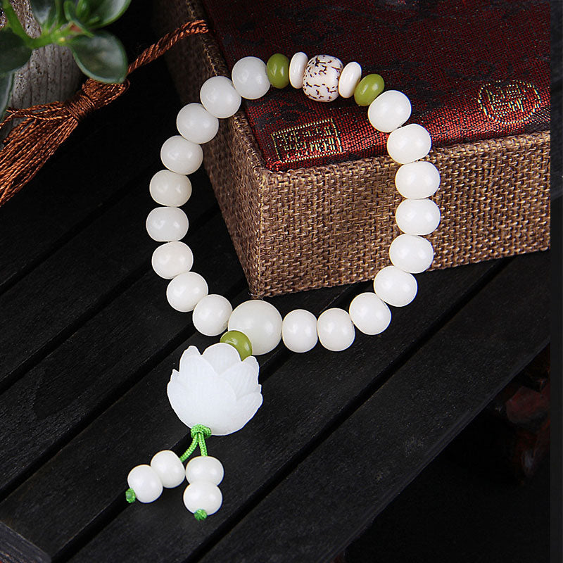 Bransoletka szczęścia z naturalnych białych nasion Bodhi z Buddha Stones Lotus