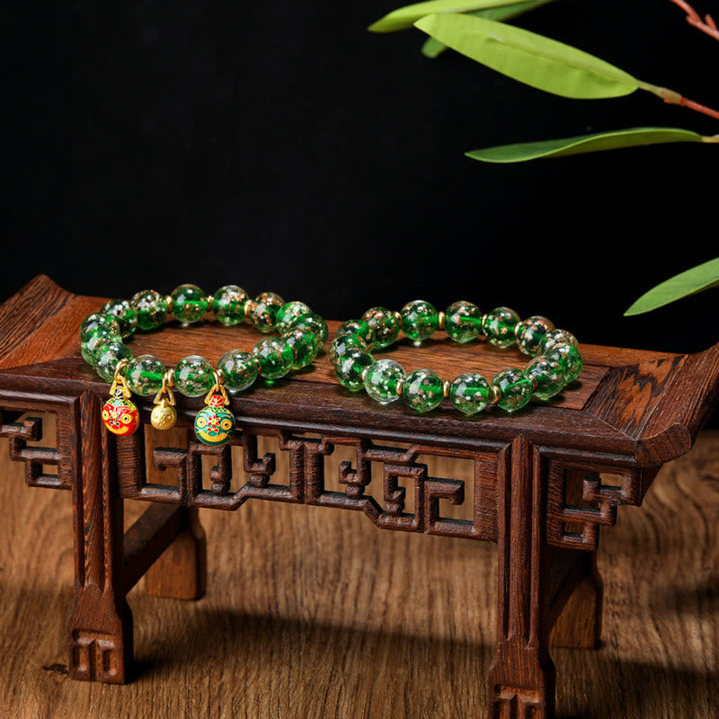 Buddha Stones Złoty Połykający Bestia Rodzina Charm Świecący Fluorescencyjny Liuli Szklany Koralik Bransoletka Sukcesu