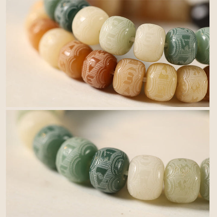 Buddha Stones Nasiona Bodhi Srebrny połysk Obsydian Głowa Kota Om Mani Padme Hum Grawerowana Bransoletka Harmonii - image 15