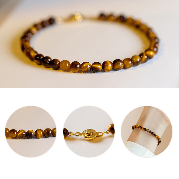 Bransoletka ochronna z Buddha Stones 14K pozłacane naturalne tygrysie oko z kamieniami odwagi